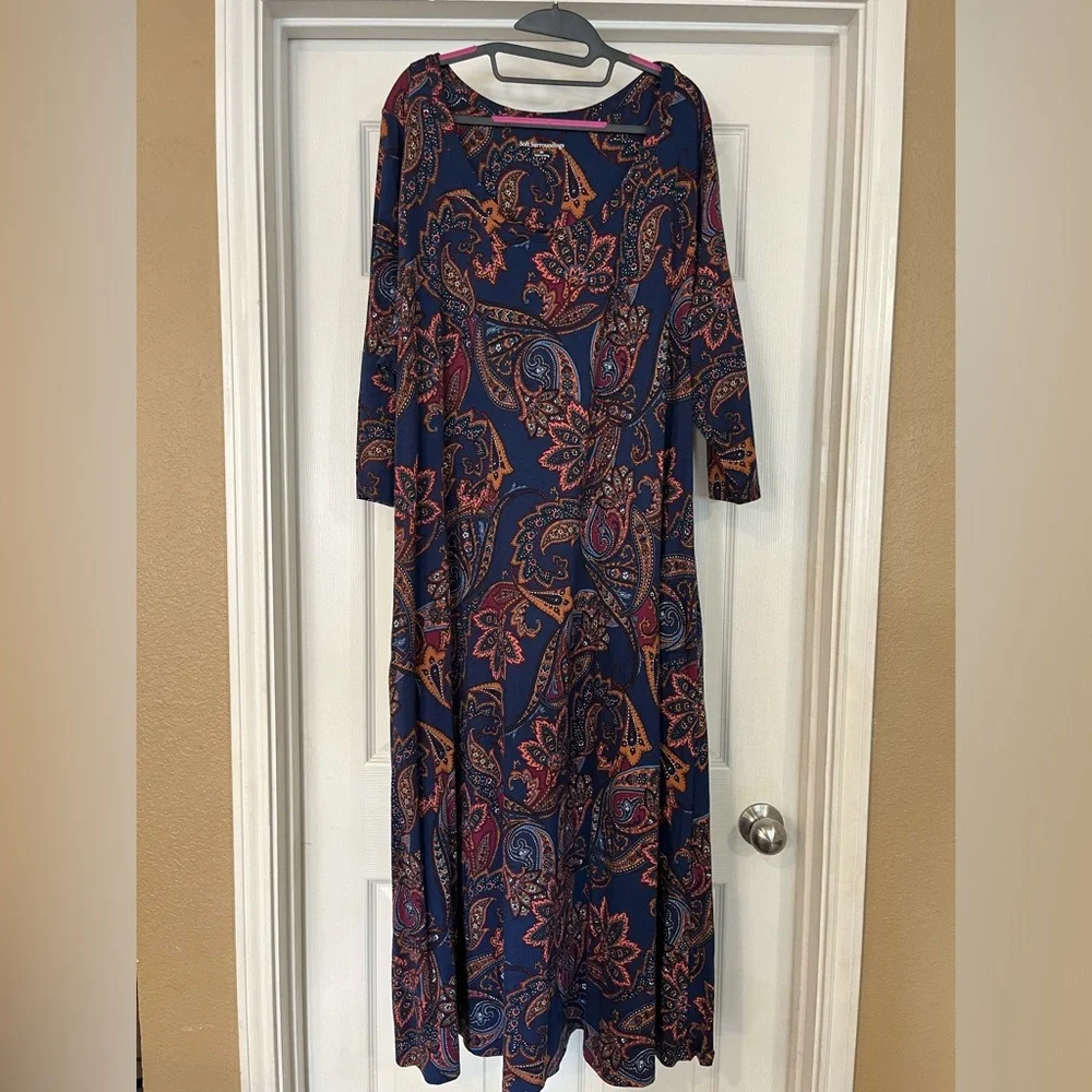 Soft Surroundings 3/4 Sleeve Cotton Modal Scoop Neck Maxi Dress - Picture 2 of 8